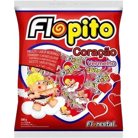 Flopito Pirulito Coração Morango 500g